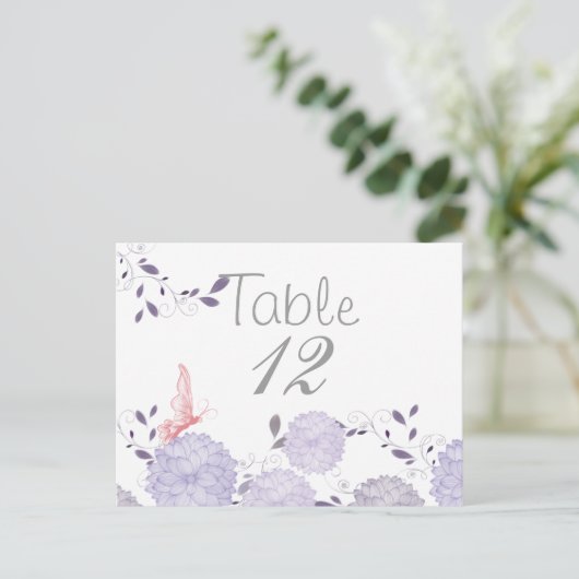 Vlinders en Lavendel Chrysanthemum Tafel Kaart (Staand voorkant)