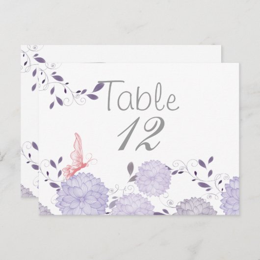 Vlinders en Lavendel Chrysanthemum Tafel Kaart (Voorkant / Achterkant)