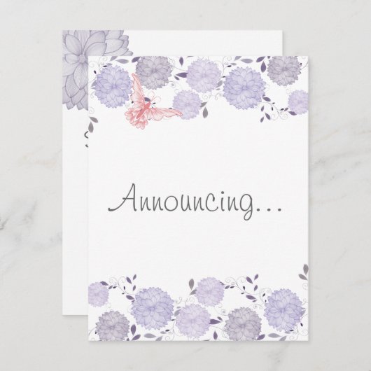 Vlinders en Lavendel Chrysanthemum Verloving Aankondiging (Voorkant / Achterkant)