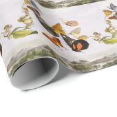  vlinders en lichte oude illustratie cadeaupapier (Rol Hoek)