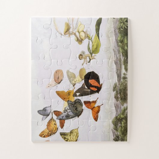  vlinders en lichte oude illustratie legpuzzel (Verticaal)