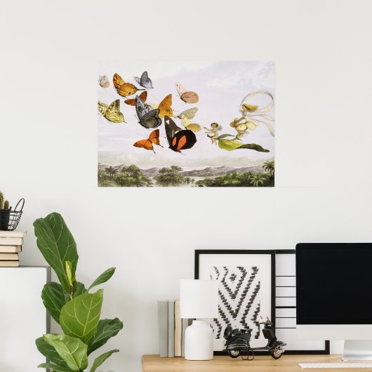 vlinders en lichte oude illustratie poster (Thuiskantoor)