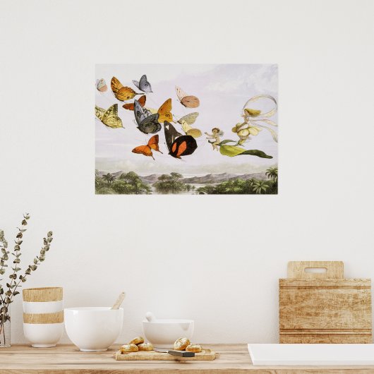 vlinders en lichte oude illustratie poster (Keuken)