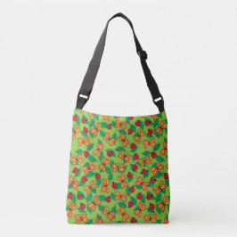 Vlinders en lieveheersbeestjes op groene bladeren crossbody tas