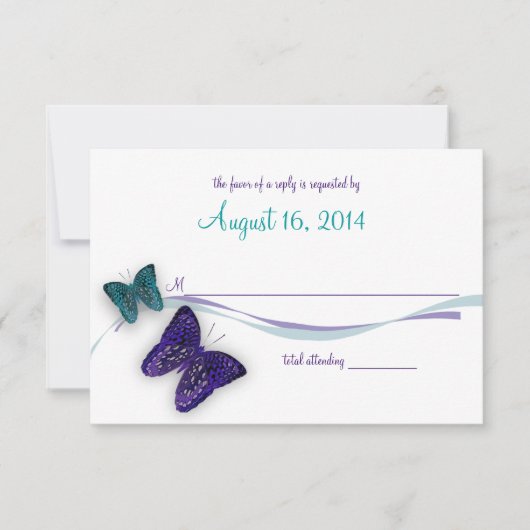 Vlinders en lint reactie RSVP kaartje (Voorkant)