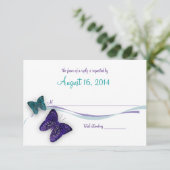 Vlinders en lint reactie RSVP kaartje (Staand voorkant)