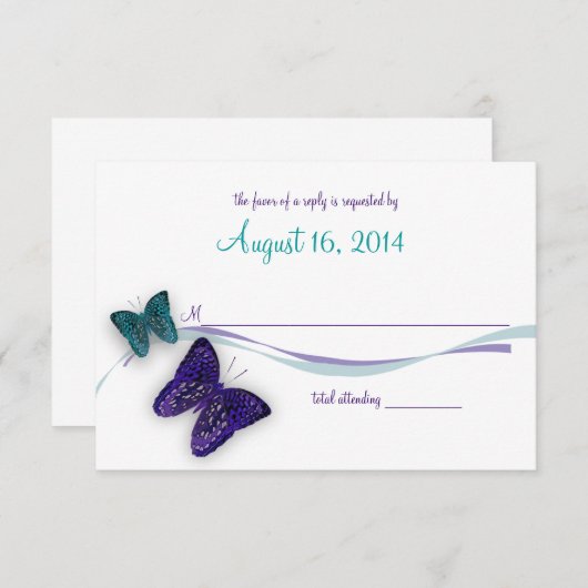 Vlinders en lint reactie RSVP kaartje (Voorkant / Achterkant)