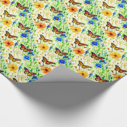 Vlinders en madeliefjes in een weide cadeaupapier (Hoek)