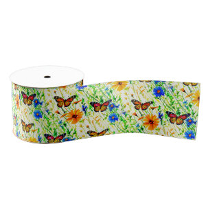 Vlinders en madeliefjes in een weide grosgrain lint