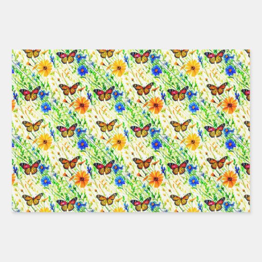 Vlinders en madeliefjes in een weide inpakpapier vel (Voorkant)