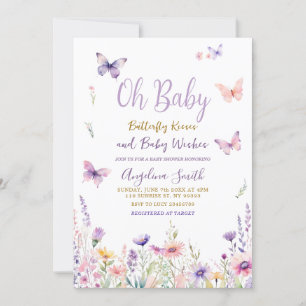 Vlinders en paarse bloemen Baby shower Kaart