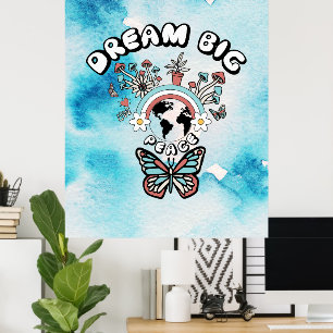Vlinders en paddenstoelen Droom Grote positieve in Poster