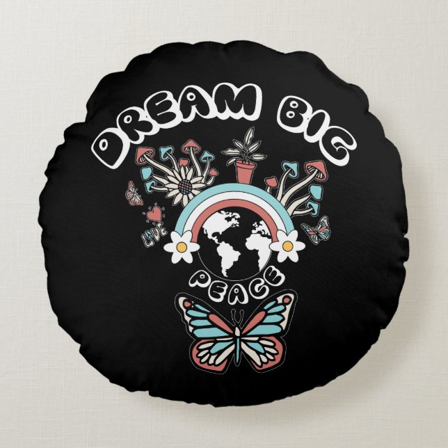 Vlinders en paddenstoelen Droom Grote positieve in Rond Kussen (Voorkant)