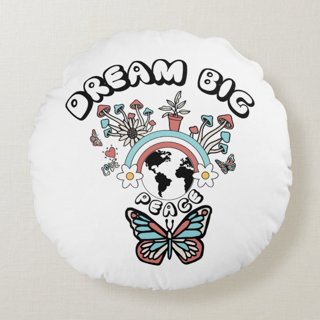 Vlinders en paddenstoelen Droom Grote positieve in Rond Kussen (Voorkant)