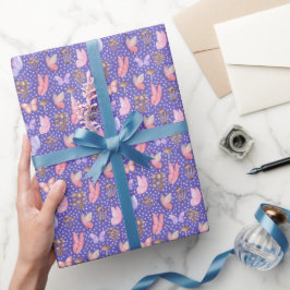 Vlinders en paddenstoelen op Iris Blue Cadeaupapier