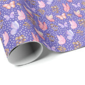 Vlinders en paddenstoelen op Iris Blue Cadeaupapier (Rol Hoek)