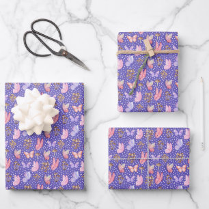 Vlinders en paddenstoelen op Iris Blue Inpakpapier Vel
