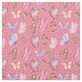 Vlinders en paddenstoelen op Rouge Pink Stof