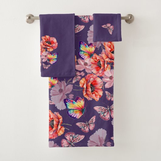 Vlinders en papaverbloemen bad handdoek (Insitu)