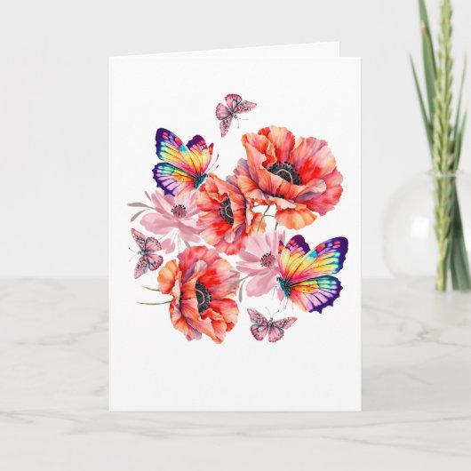 Vlinders en papaverbloemen bedankkaart (Voorkant)