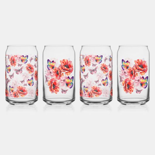 Vlinders en papaverbloemen blikvorm glas (Achterkant)