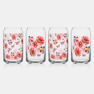 Vlinders en papaverbloemen blikvorm glas