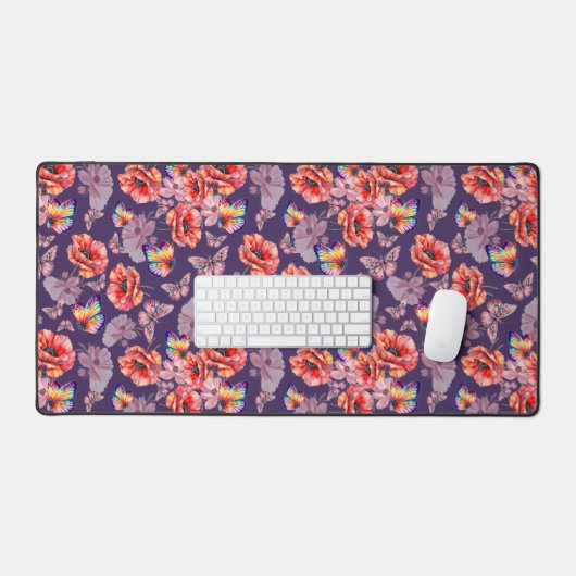 Vlinders en papaverbloemen bureaumat (Keyboard & Muis)