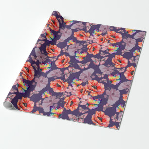 Vlinders en papaverbloemen cadeaupapier