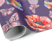 Vlinders en papaverbloemen cadeaupapier (Rol Hoek)