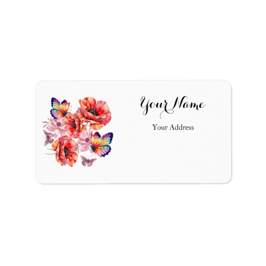 Vlinders en papaverbloemen etiket (Voorkant)
