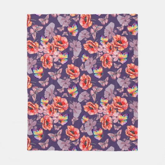 Vlinders en papaverbloemen fleece deken (Voorkant)