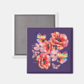 Vlinders en papaverbloemen magneet (Voorkant / Achterkant)