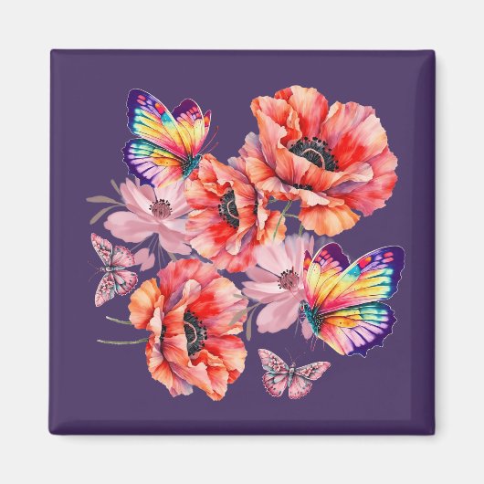 Vlinders en papaverbloemen magneet (Voorkant)
