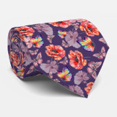 Vlinders en papaverbloemen stropdas (Opgerold)