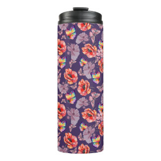 Vlinders en papaverbloemen thermosbeker