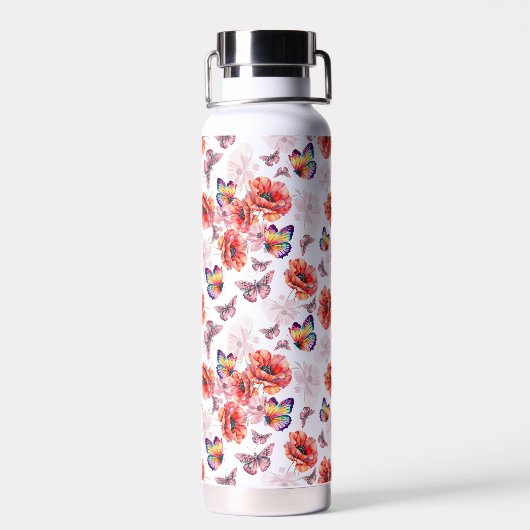 Vlinders en papaverbloemen waterfles (Achterkant)