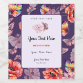 Vlinders en papaverbloemen wijn etiket (Enkel label)