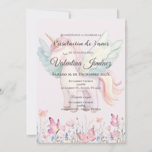 Vlinders en pony's 3e verjaardag in het Spaans Kaart (Voorkant)