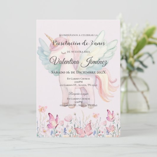 Vlinders en pony's 3e verjaardag in het Spaans Kaart (Staand voorkant)