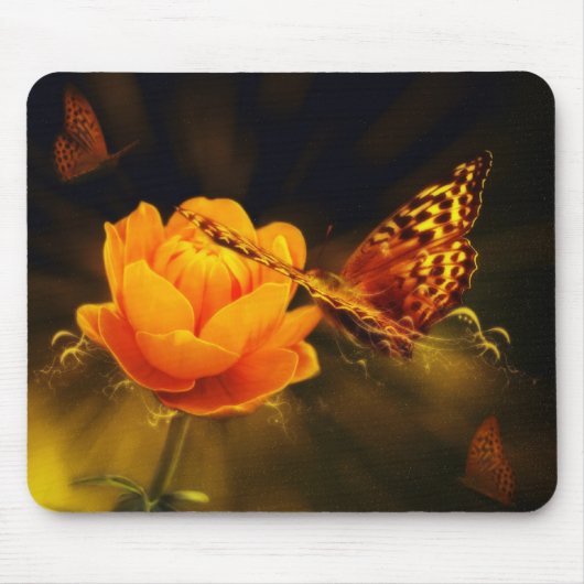 Vlinders en Roos Mousepad Muismat (Voorkant)