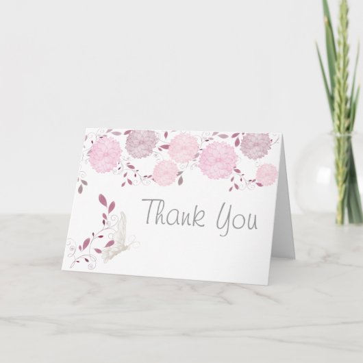 Vlinders en roze chrysanten Dank u Bedankkaart (Voorkant)