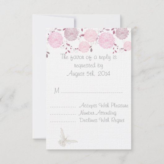 Vlinders en roze chrysanten RSVP (Achterkant)