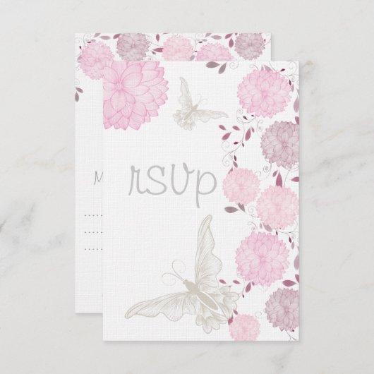 Vlinders en roze chrysanten RSVP (Voorkant / Achterkant)