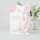 Vlinders en roze chrysanten RSVP Kaartje (Staand voorkant)