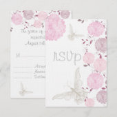 Vlinders en roze chrysanten RSVP Kaartje (Voorkant / Achterkant)