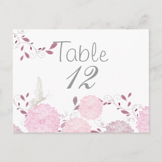 Vlinders en Roze Chrysanten Tafel Kaart (Voorkant)