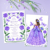 Vlinders en Rozen Lila Princess Quinceanera Kaart