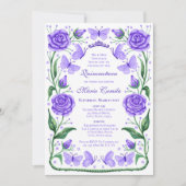 Vlinders en Rozen Lila Princess Quinceanera Kaart (Voorkant)