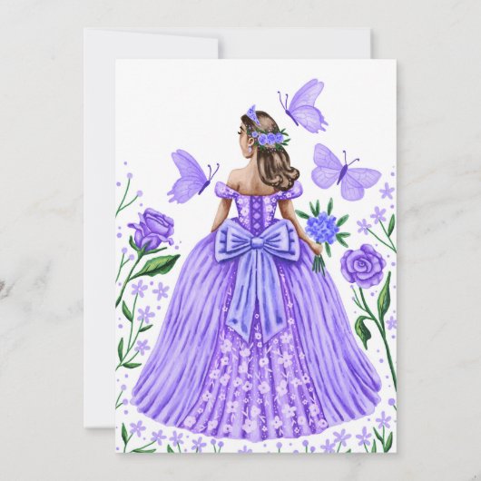 Vlinders en Rozen Lila Princess Quinceanera Kaart (Achterkant)