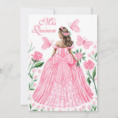 Vlinders en Rozen Pink Princess Quinceanera Kaart (Achterkant)